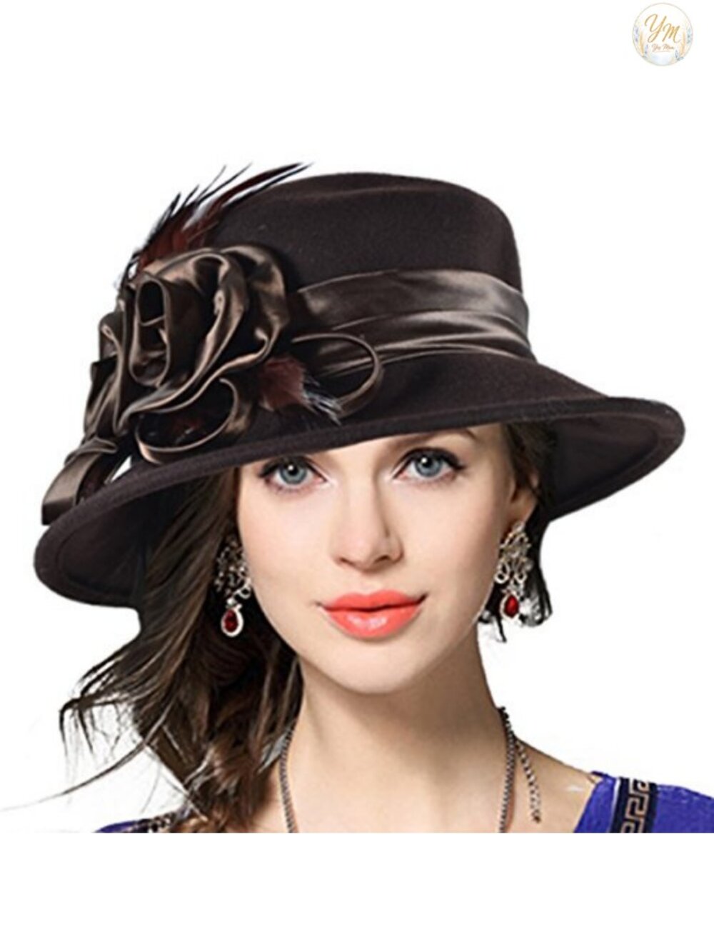 Wool Cloche Bucket Hat with Feather & Bow – One Size Fits Most